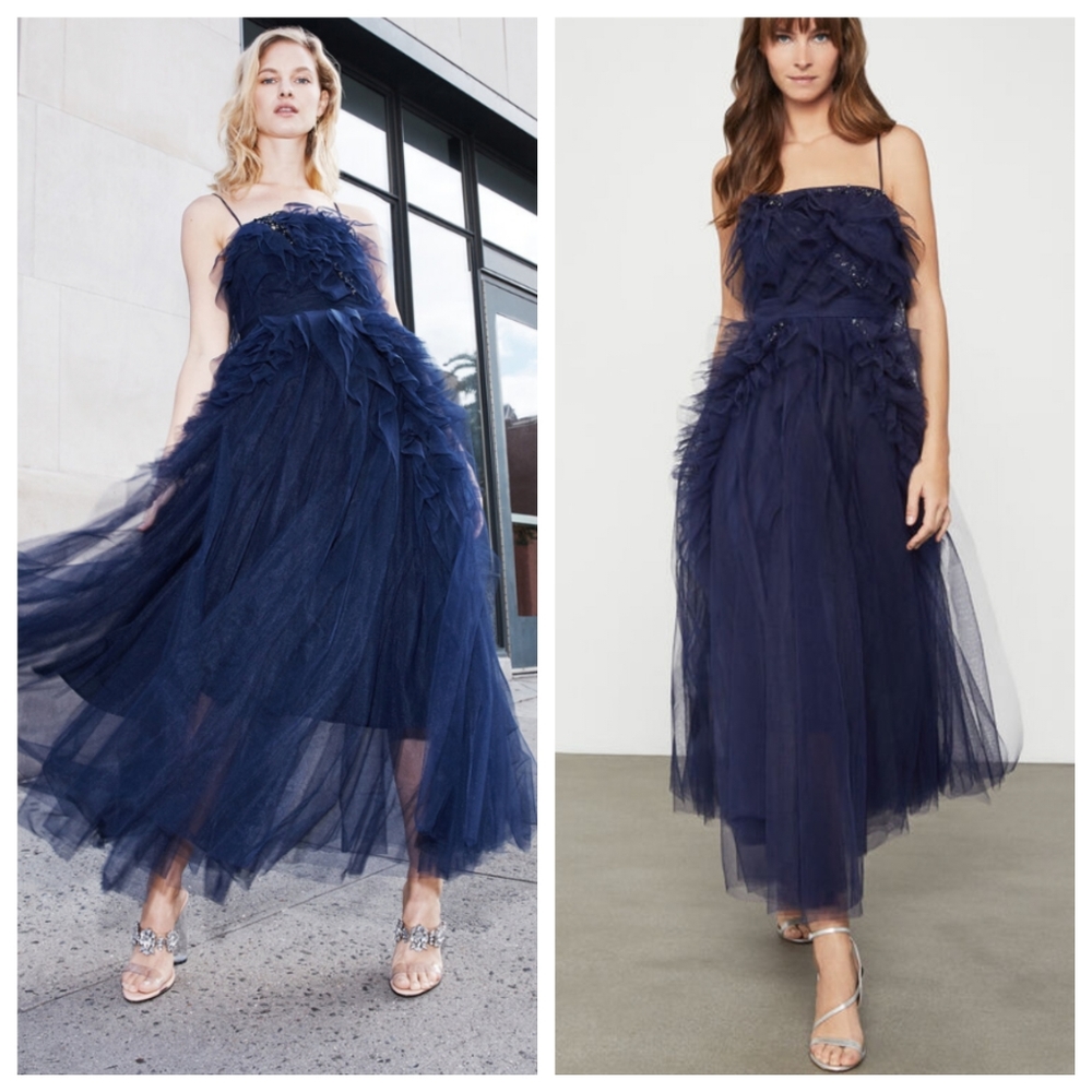 NEW BCBGMAXAZRIA Navy Tulle Swarovski Crystals Formal Dress Gown #IBA6269234